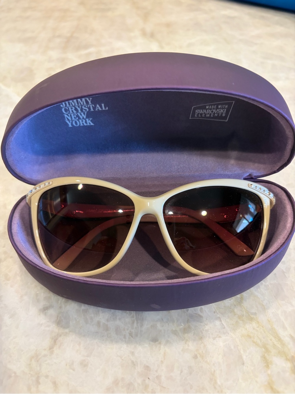 Jimmy Crystal New York Cream Sunglasses with Swarovski Accents